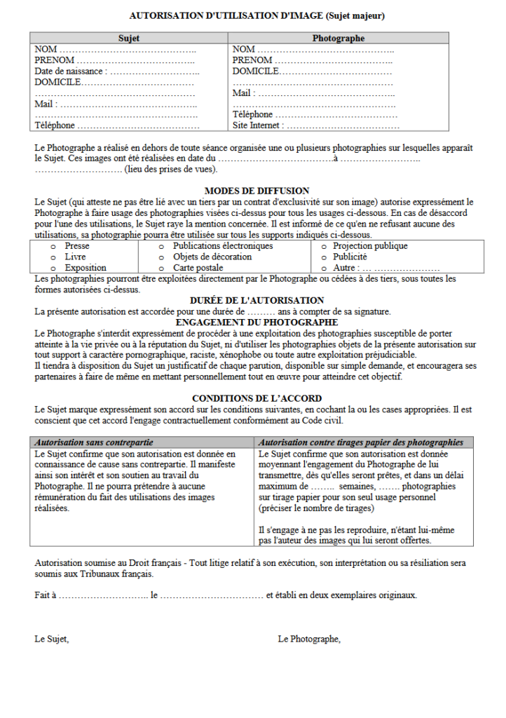 CONTRAT DAUTORISATION DE DROIT À LIMAGE CEST QUOI